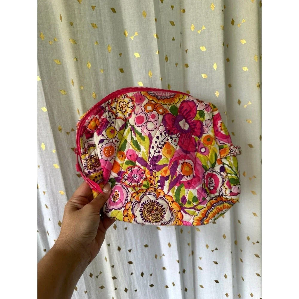Vera Bradley Retired Clementine Floral Clear Plastic Lined Zipper Cosmetic Bag